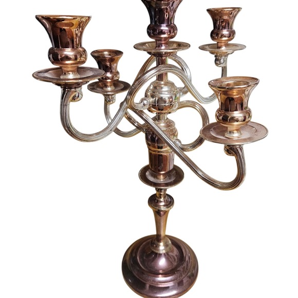 Vintage 5-Arm Candelabra Candle Holder Antique Shaving Stand Silver-Plated Metal - Picture 6 of 9